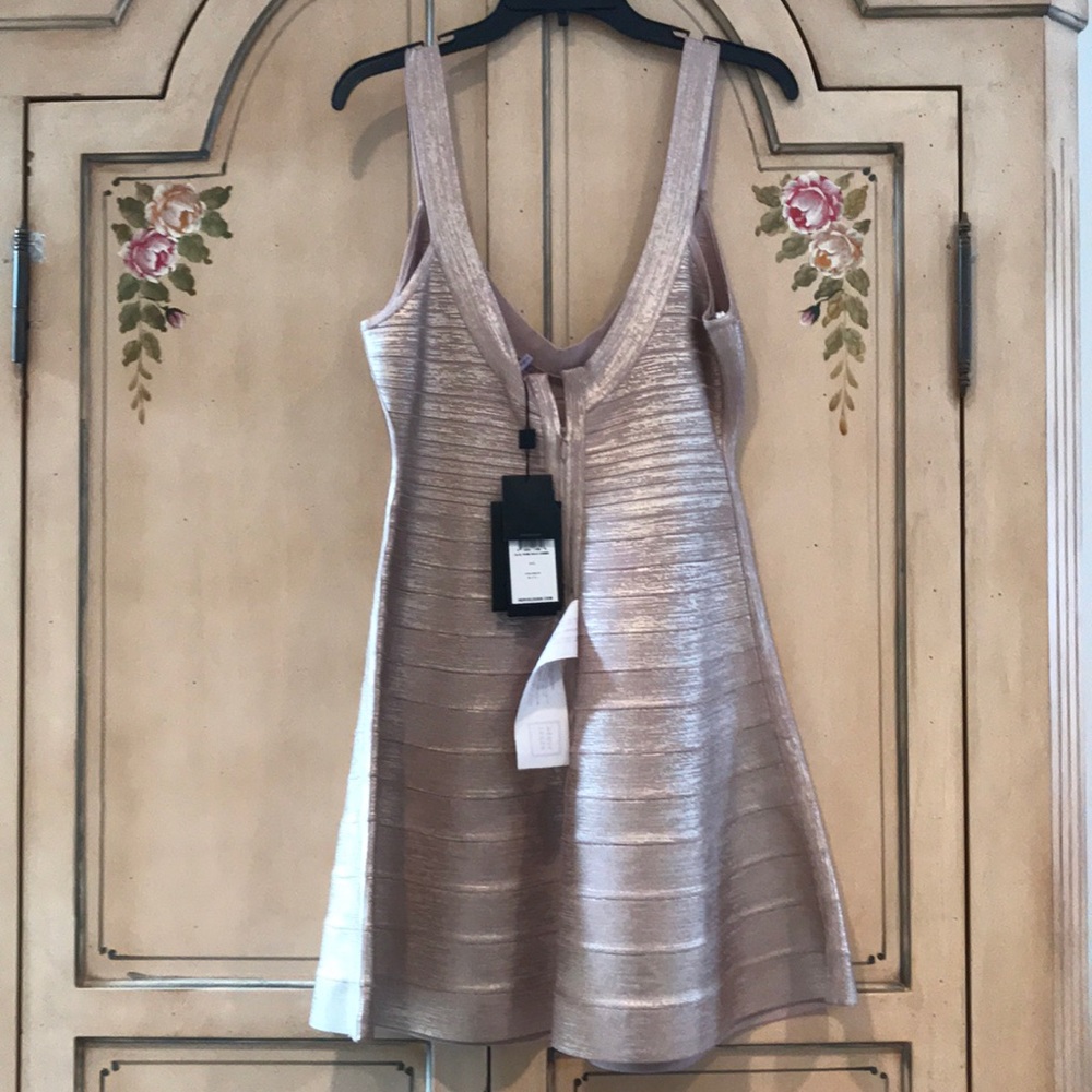 New Herve leger Eva dress in rose gold combo NWT l - Picture 4 of 8